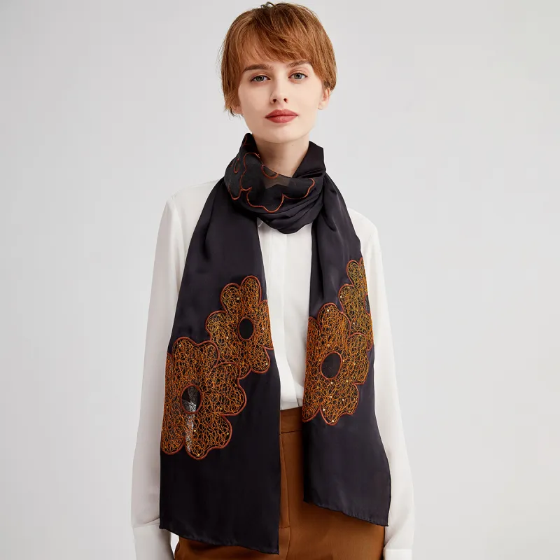 Red Bean 100% Mulberry Silk Scarves Women's-2