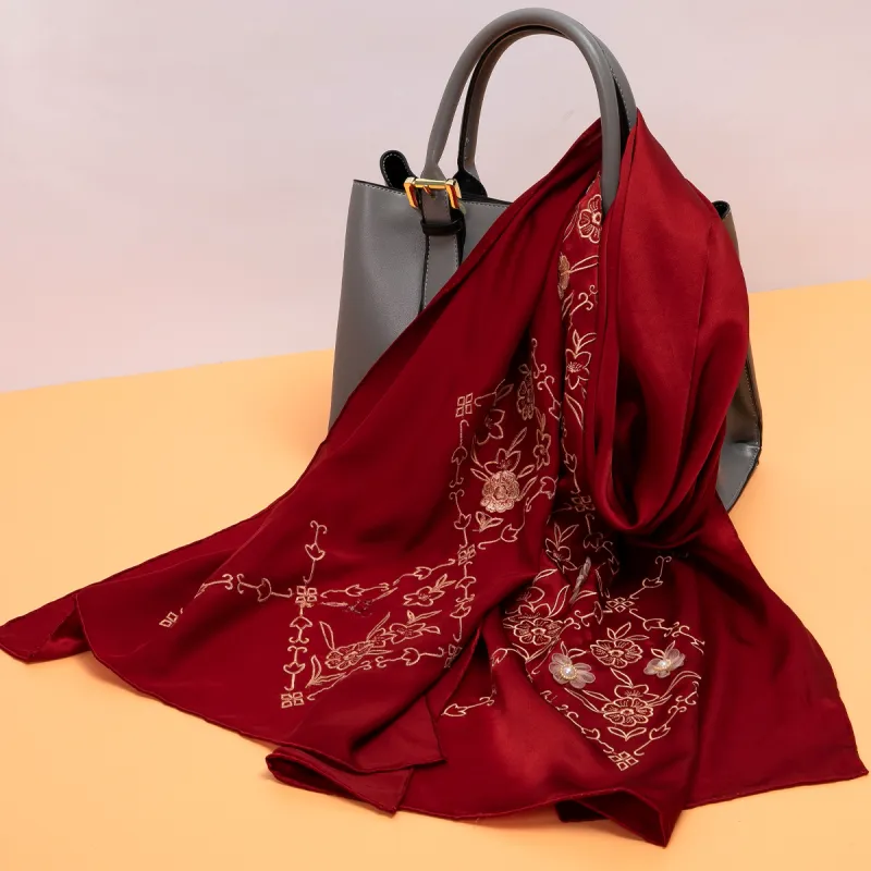 Red Bean Mulberry Silk Scarves Women's-3