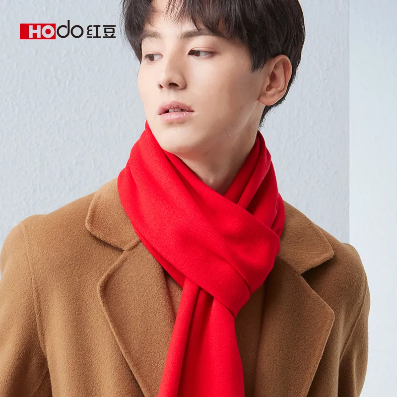 Red Bean 4.2% Wool Knitted Fabric Knit Scarf Men's-3