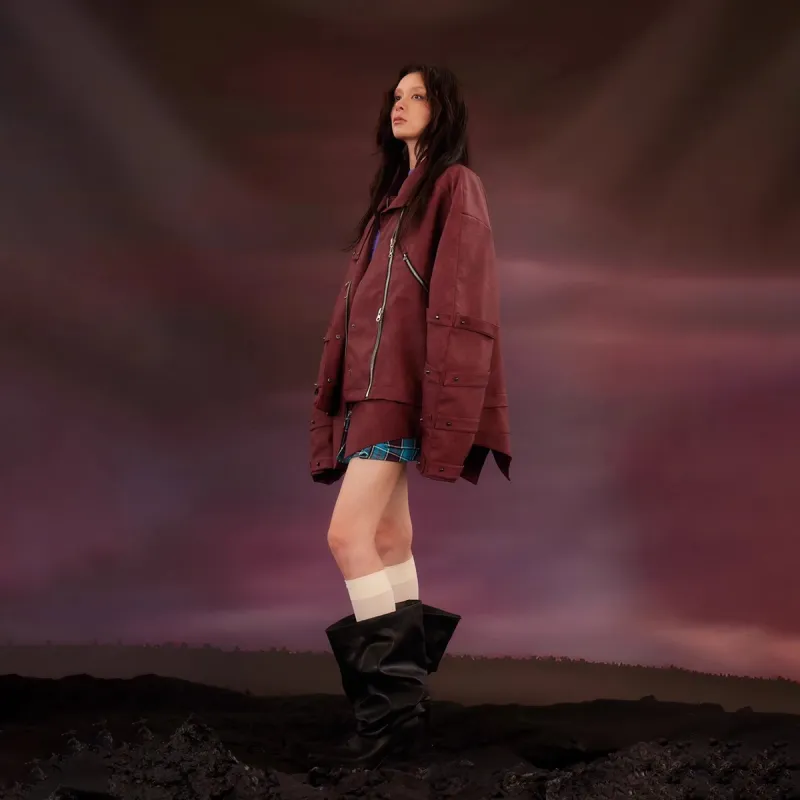 KADAKADA SUITE Leather Jacket Unisex Burgundy-4