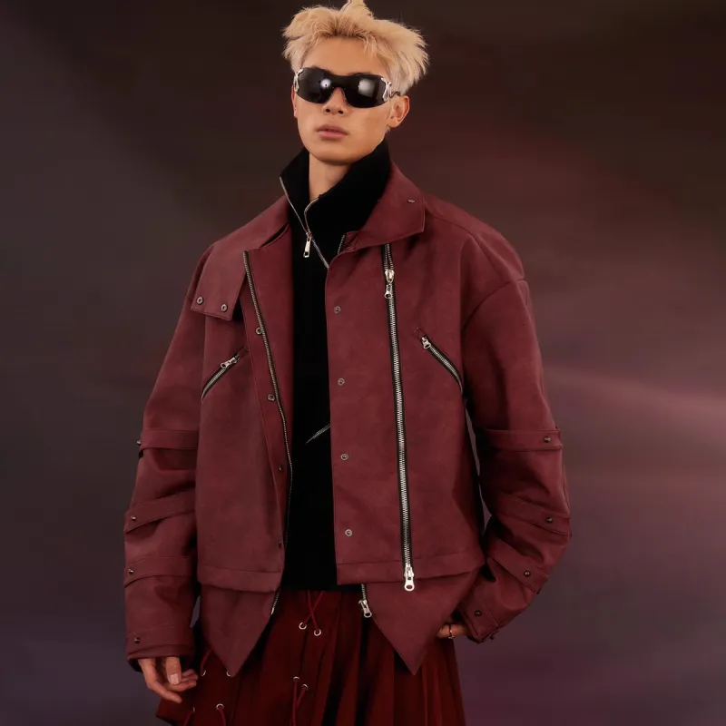 KADAKADA SUITE Leather Jacket Unisex Burgundy-2