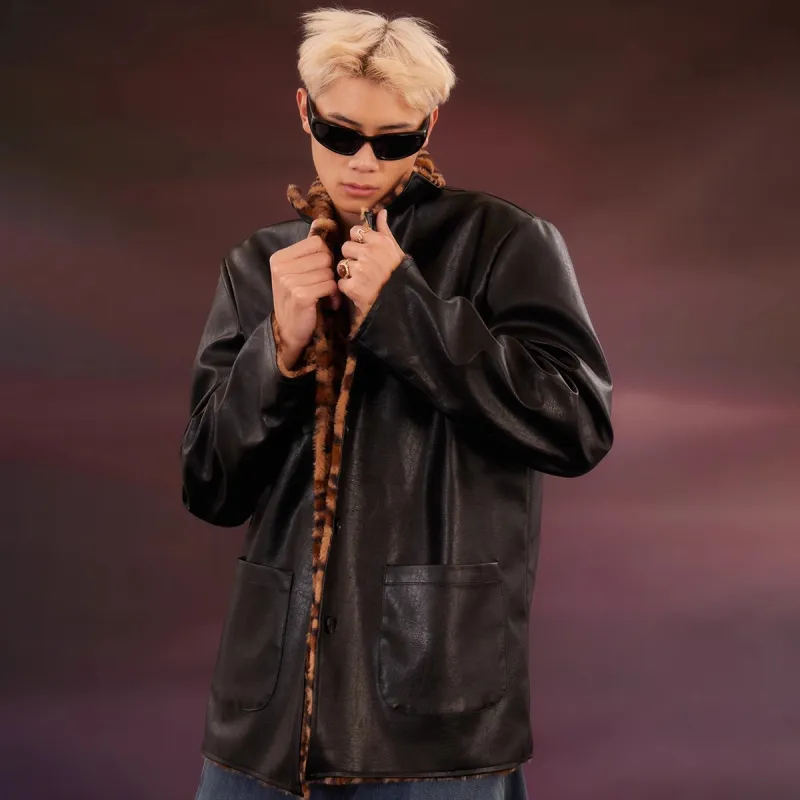 KADAKADA SUITE Leather Jacket Unisex Leopard Print/Black-4