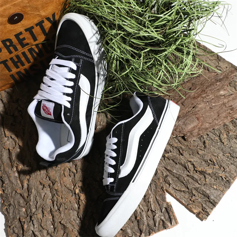 Vans Knu Skool Abrasion Resistant Low Top Shoes Unisex Black White-3