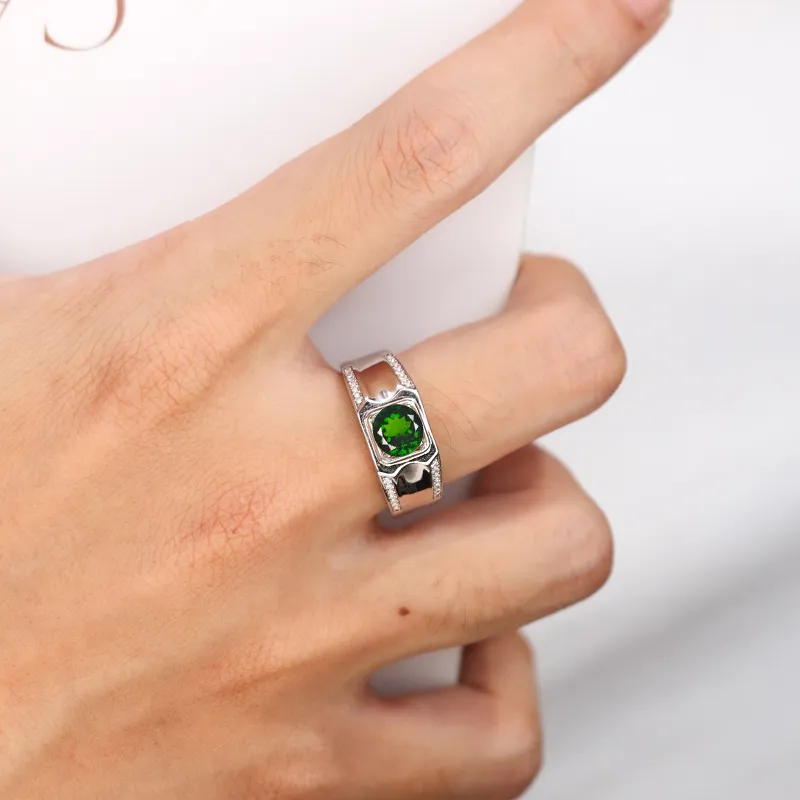 AIDAQIAN S925 Silver Diopside Rings Men's-4