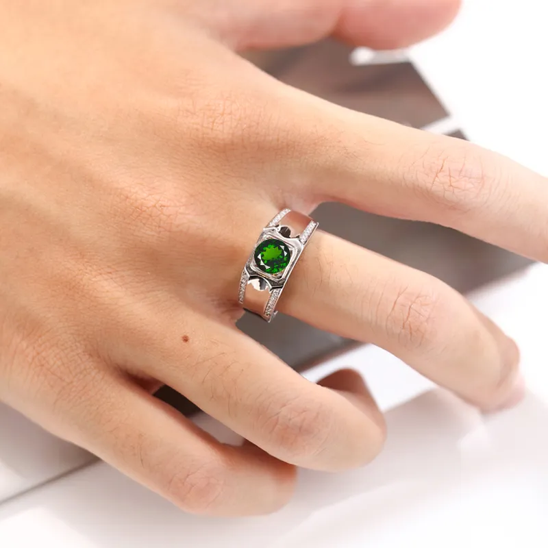 AIDAQIAN S925 Silver Diopside Rings Men's-3