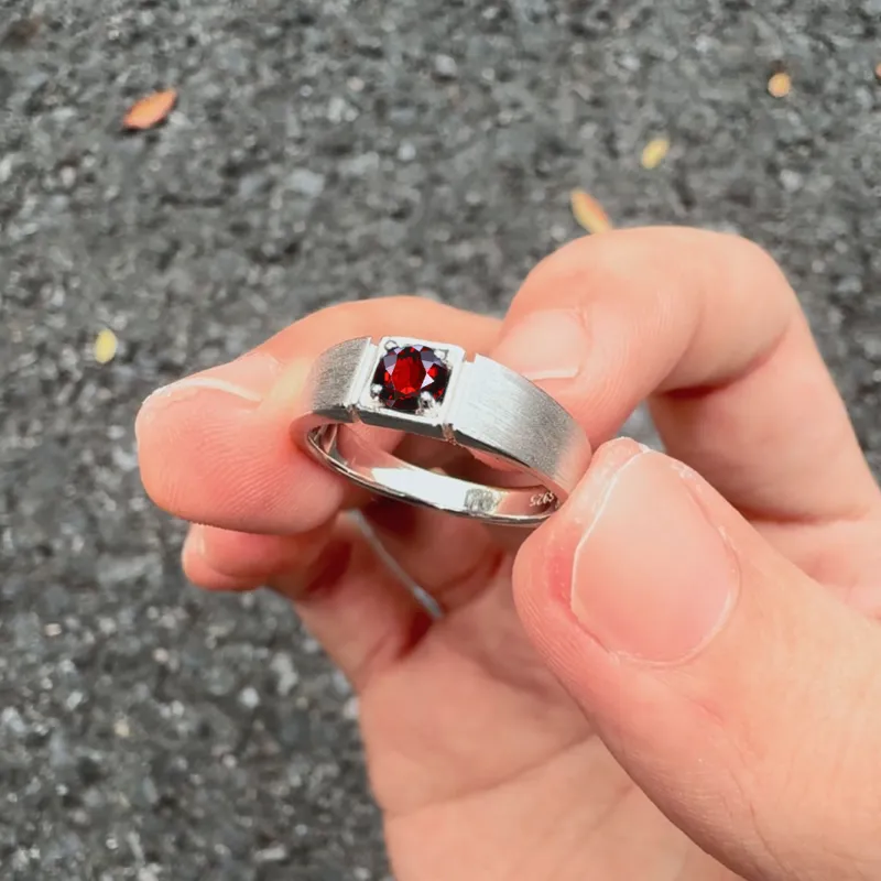AIDAQIAN Natural S925 Silver Garnet Rings Unisex-3