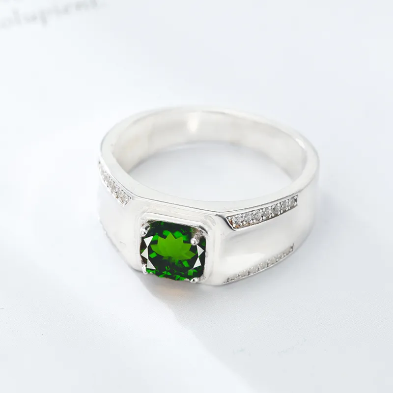 AIDAQIAN S925 Silver Diopside Rings Men's-2