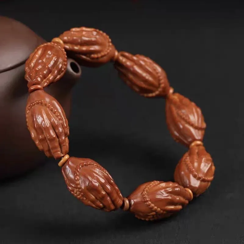 TANGSHU Olive Pit Seiko Carving High Quality Good Luck Beaded Bracelet Unisex-2