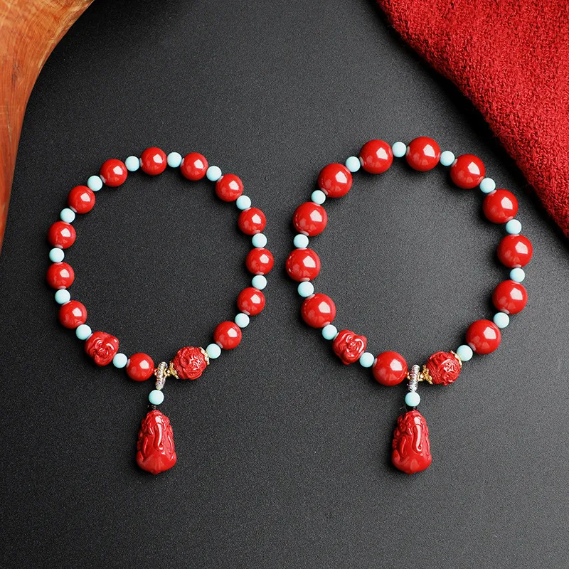 WUMZK Reconstructed Cinnabar Bracelets Unisex-2