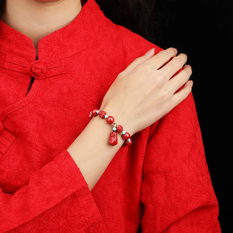 WUMZK Reconstructed Cinnabar Bracelets Unisex-1