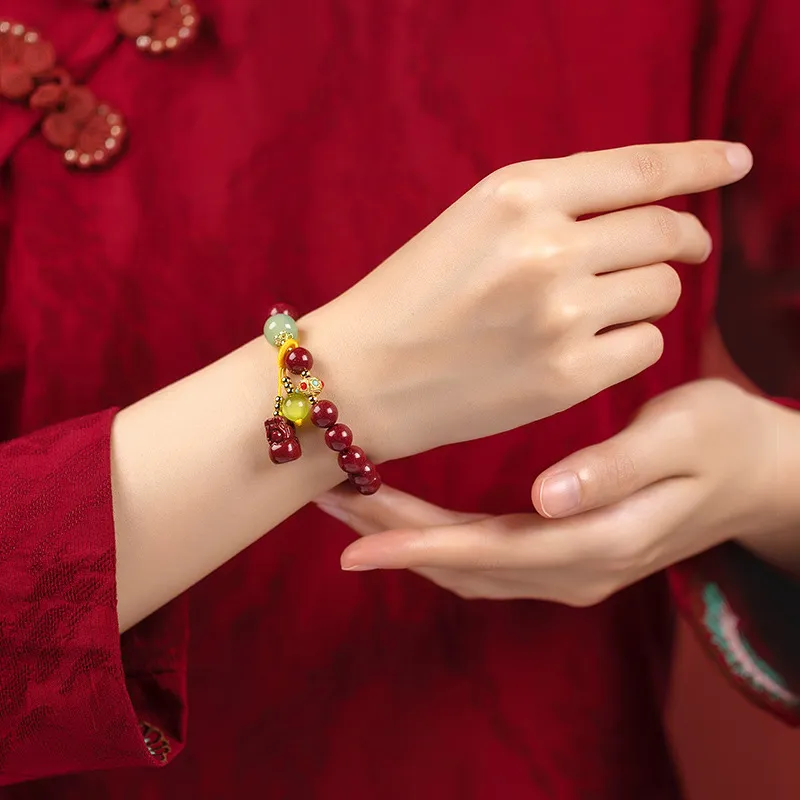 WUMZK Reconstructed Cinnabar Bracelets Unisex-3