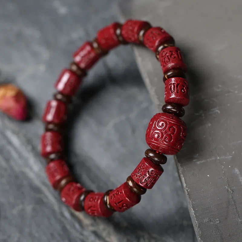 WUMZK Reconstructed Cinnabar Bracelets Unisex-3