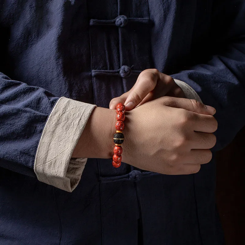 WUMZK Reconstructed Cinnabar Bracelets Unisex-4