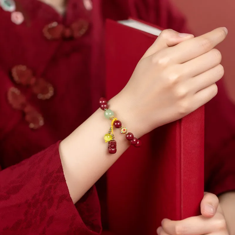 WUMZK Reconstructed Cinnabar Bracelets Unisex-4