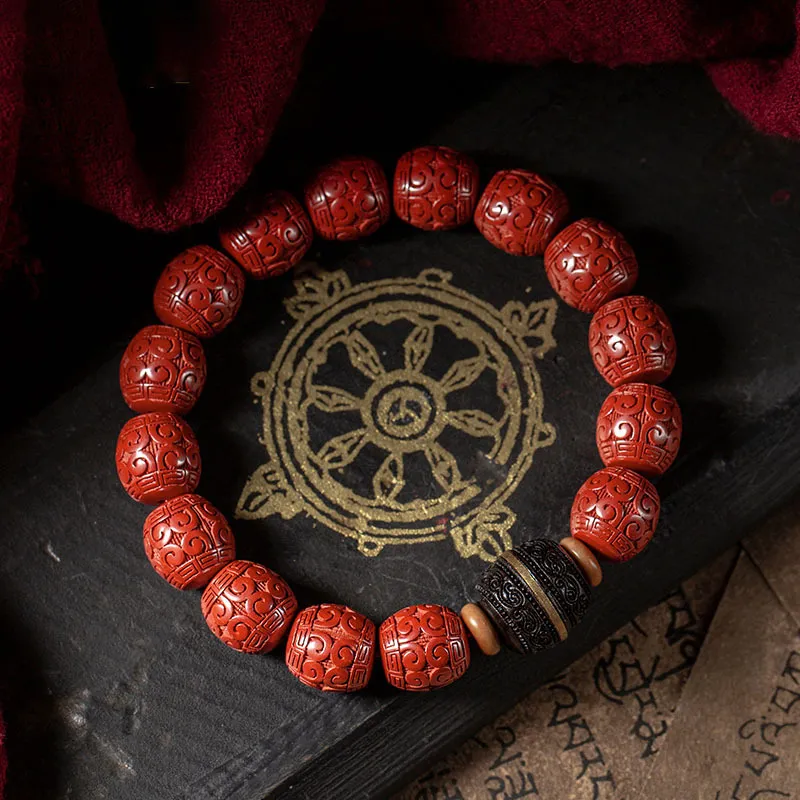 WUMZK Reconstructed Cinnabar Bracelets Unisex-2