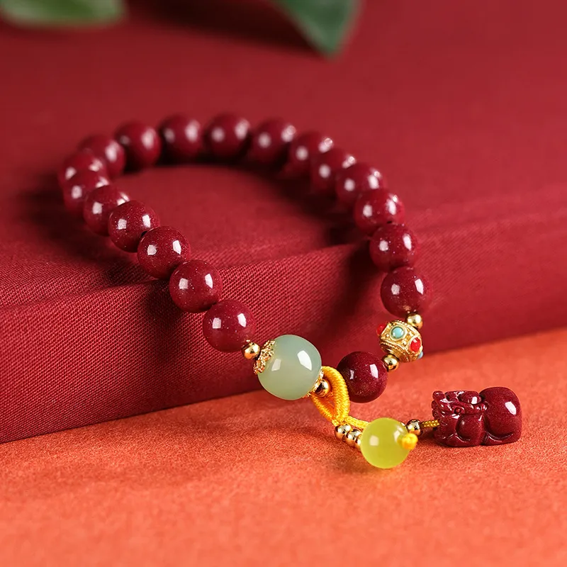 WUMZK Reconstructed Cinnabar Bracelets Unisex-2
