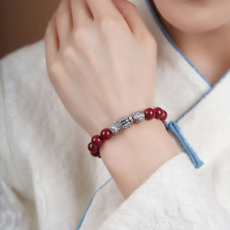 WUMZK Reconstructed Cinnabar Bracelets Unisex-2