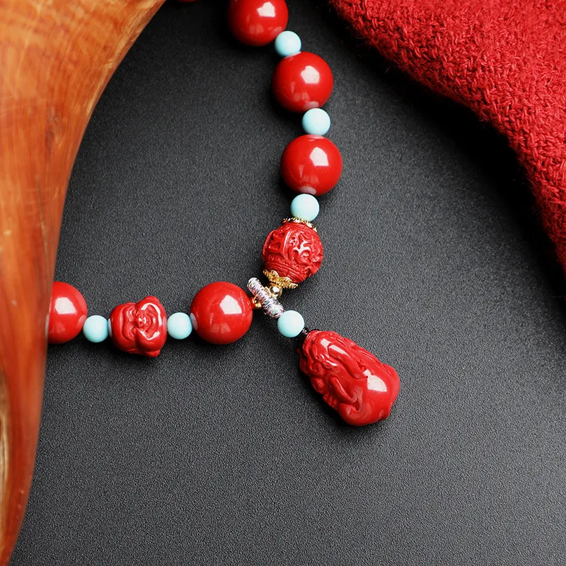 WUMZK Reconstructed Cinnabar Bracelets Unisex-4