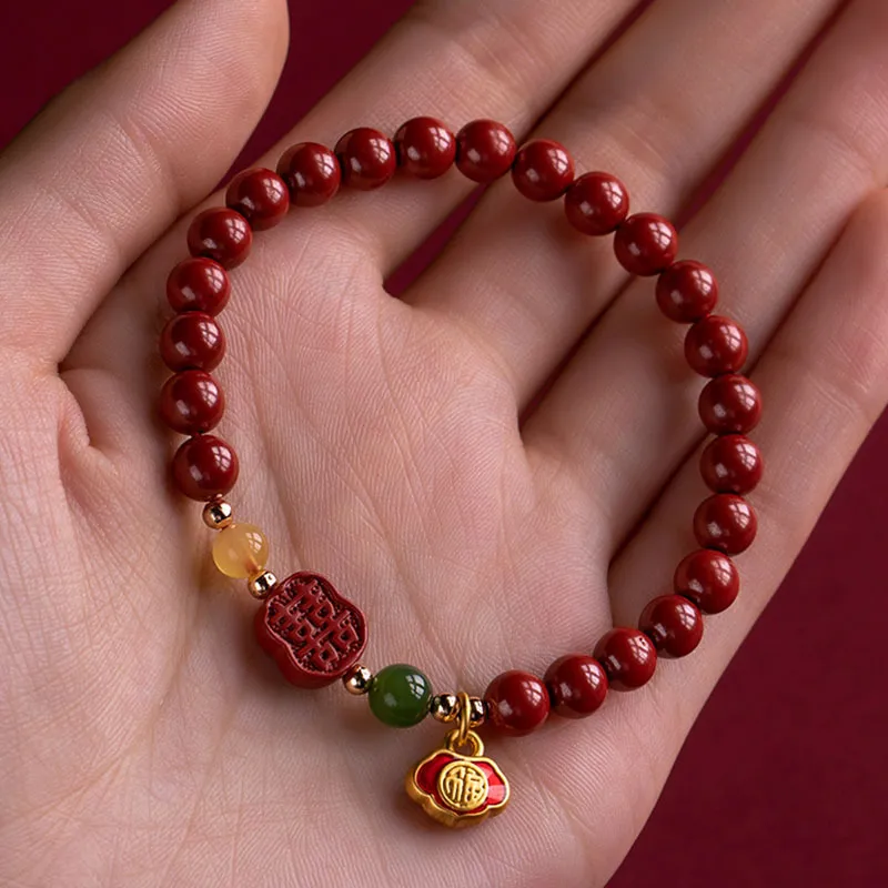 WUMZK Reconstructed Cinnabar Bracelets Unisex-2