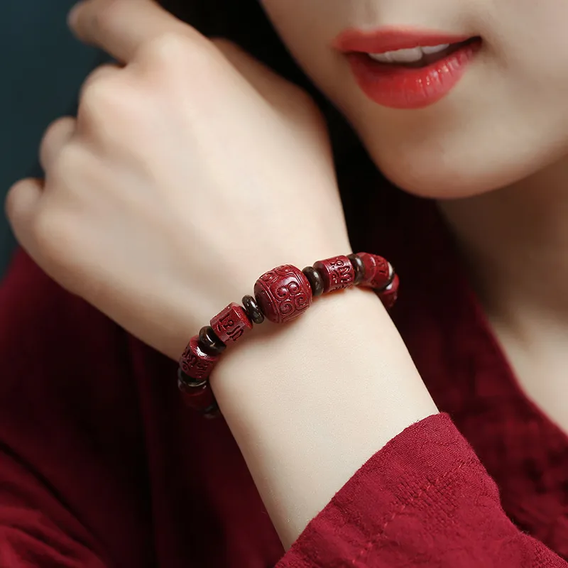 WUMZK Reconstructed Cinnabar Bracelets Unisex-4