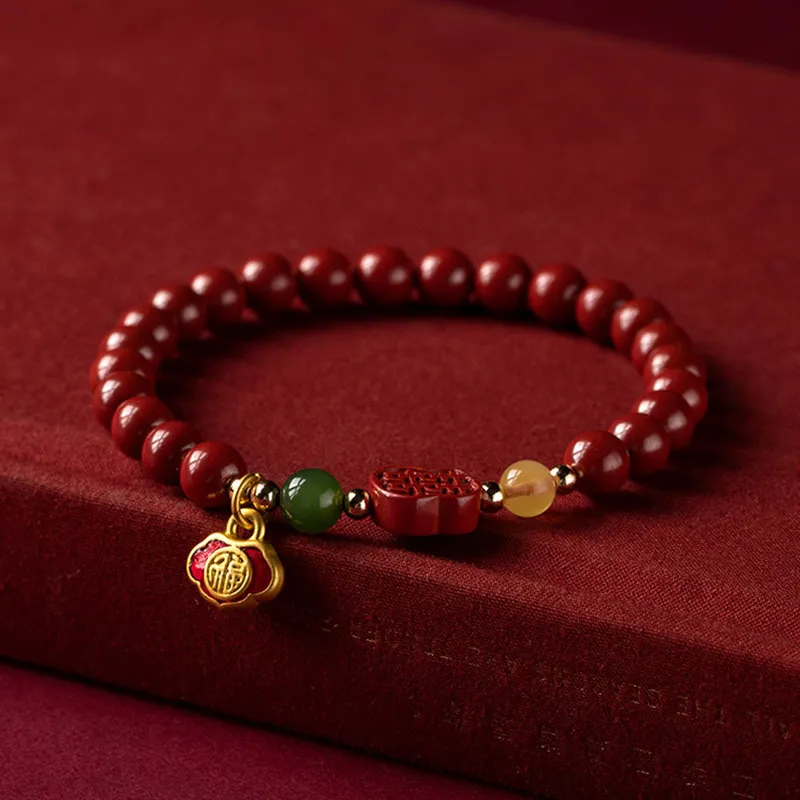 WUMZK Reconstructed Cinnabar Bracelets Unisex-3