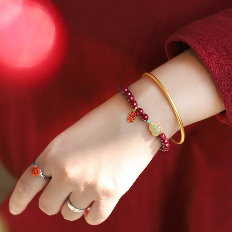 WUMZK Reconstructed Cinnabar Bracelets Unisex-2