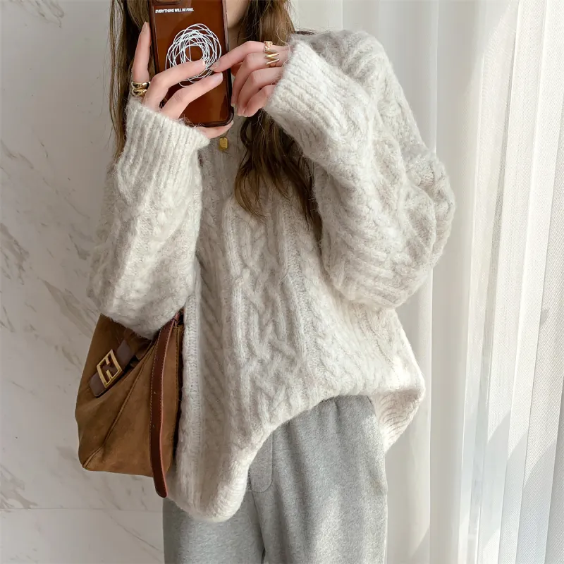 Tonlion Sweater Women's Beige Linen Gray-4