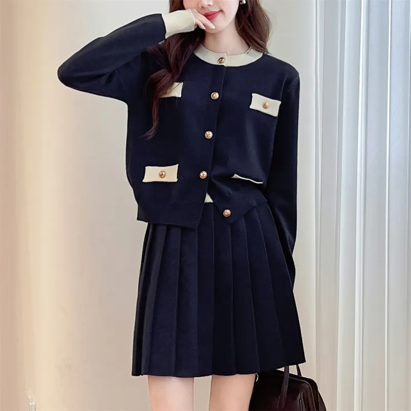 Tonlion Skirt Set Women's Navy Blue-3
