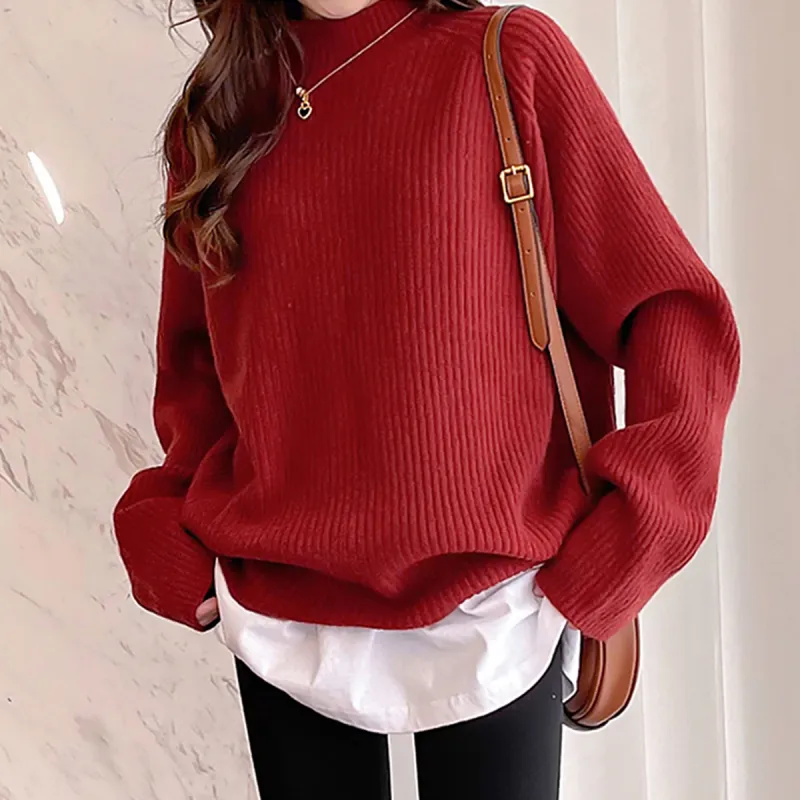 Tonlion Sweater Women's Dark Red-3