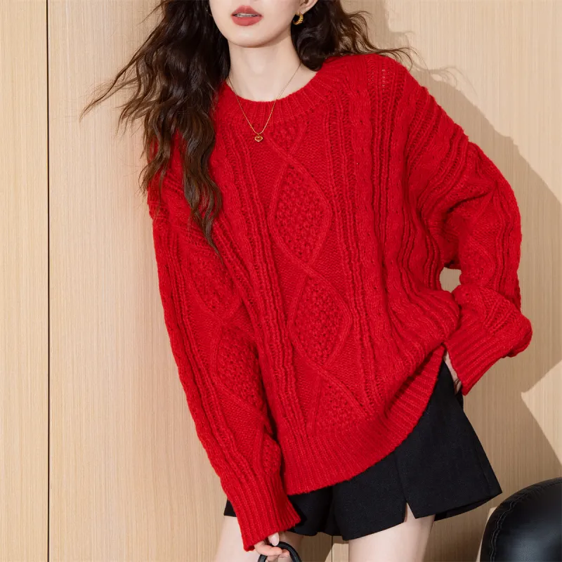 Tonlion Sweaters Women's Dark Red-2