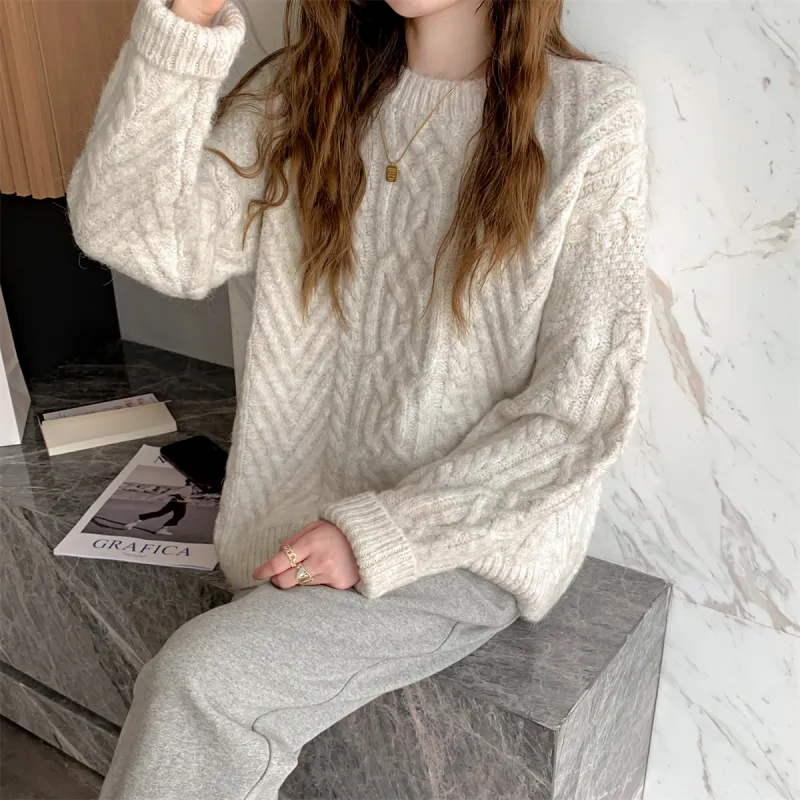 Tonlion Sweater Women's Beige Linen Gray-3