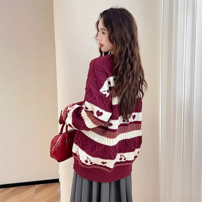 Tonlion Sweaters Women's Red-5