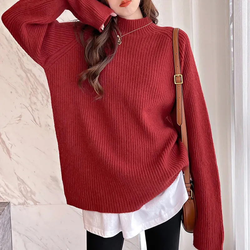 Tonlion Sweater Women's Dark Red-2