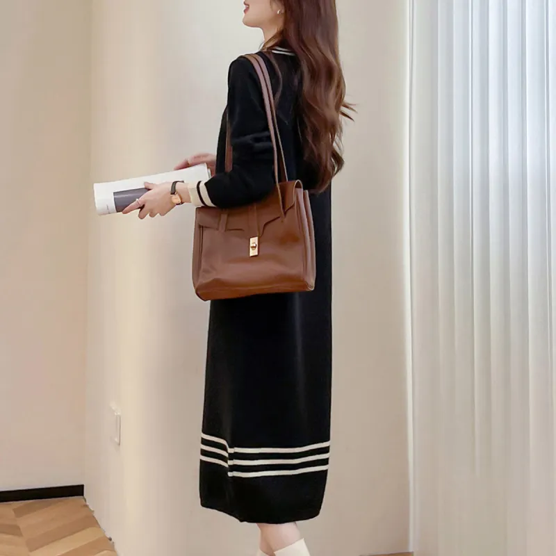 Tonlion Long Sleeved Dresses Women's Black-5