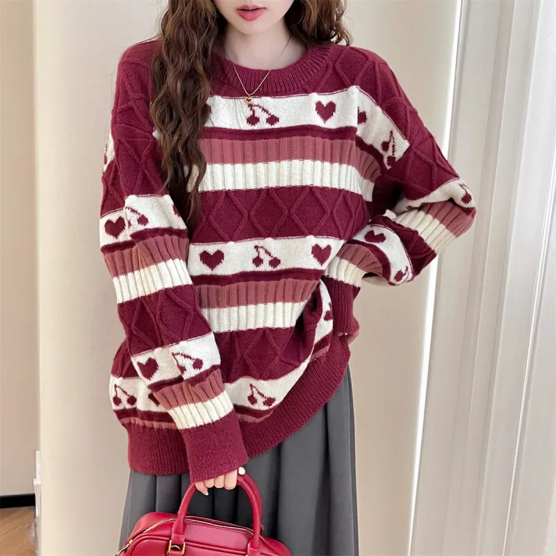 Tonlion Sweaters Women's Red-3