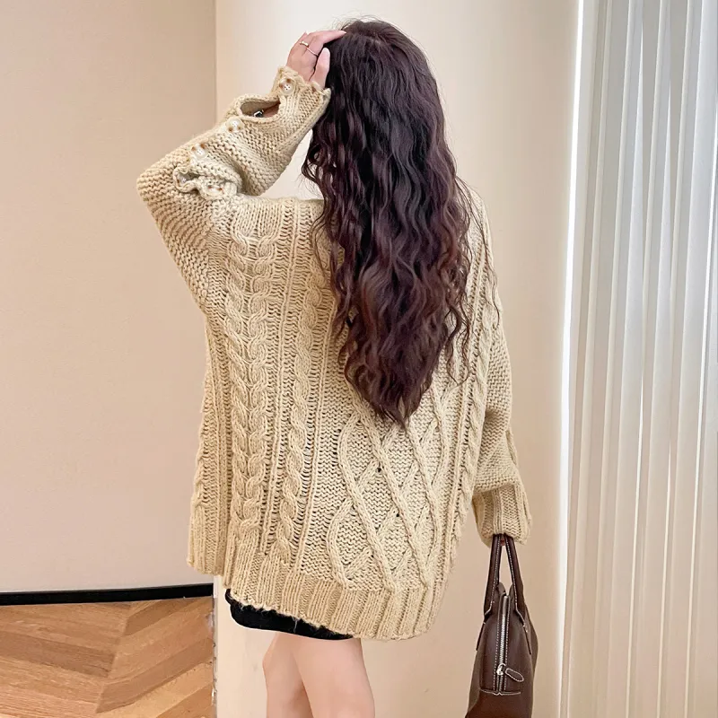 Tonlion Sweater Women's Yellow Khaki-5