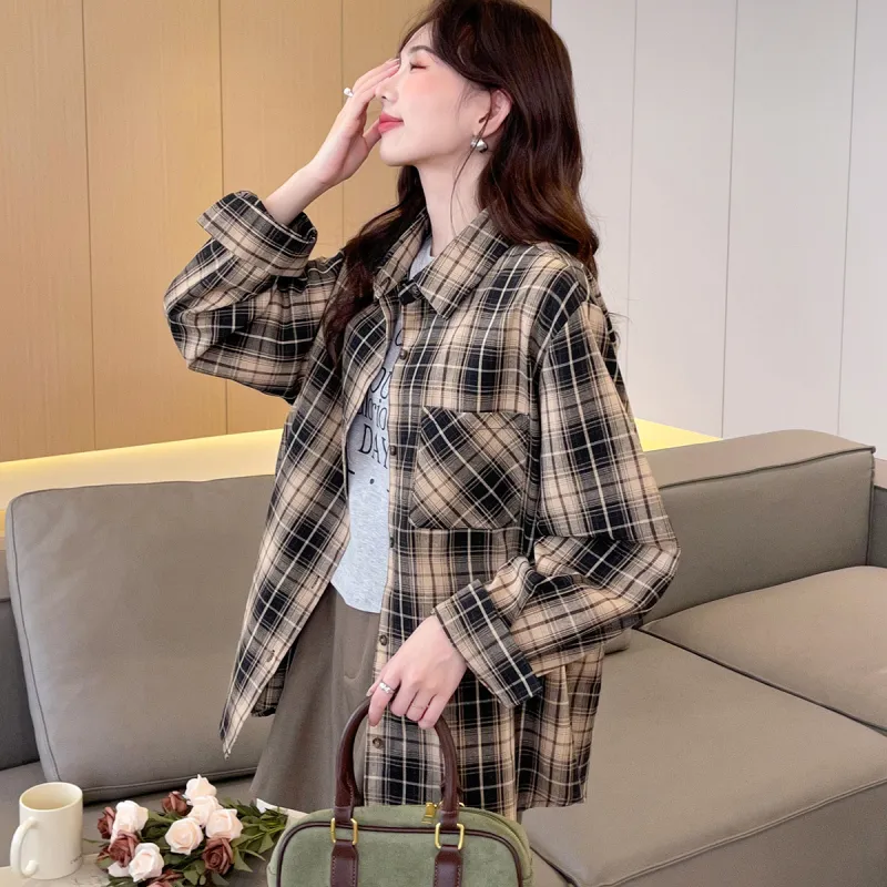 Tonlion Shirt Women's Yellow Black Plaid-4