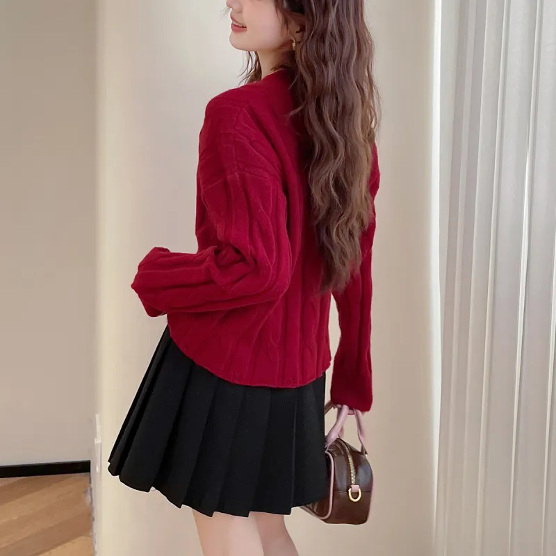 Tonlion Sweater Women's Dark Red-4