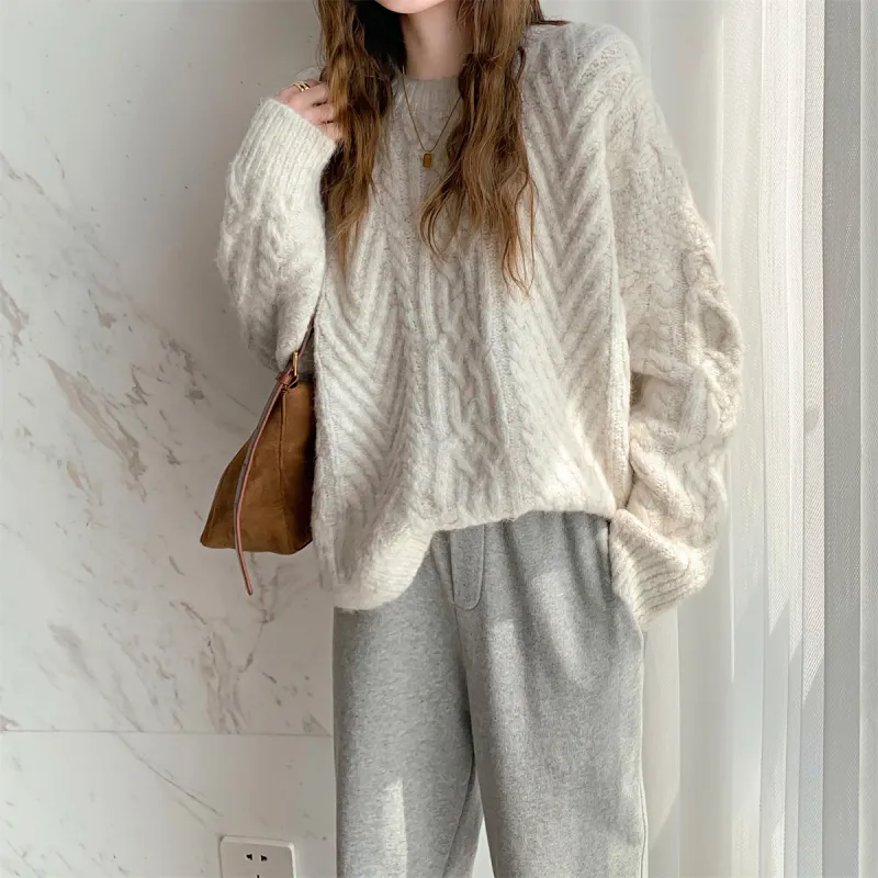 Tonlion Sweater Women's Beige Linen Gray-1