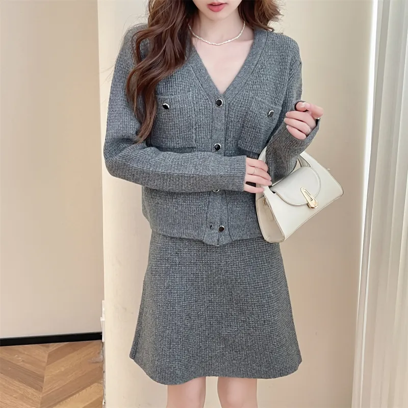 Tonlion Skirt Set Women's Light Gray-2