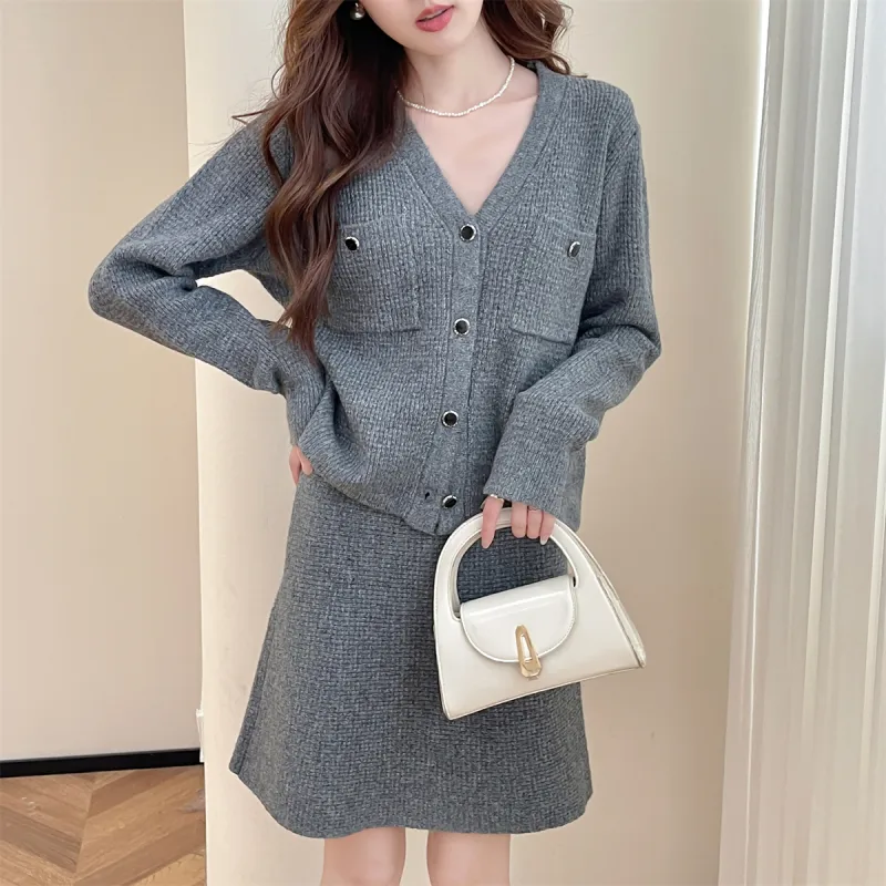 Tonlion Skirt Set Women's Light Gray-3