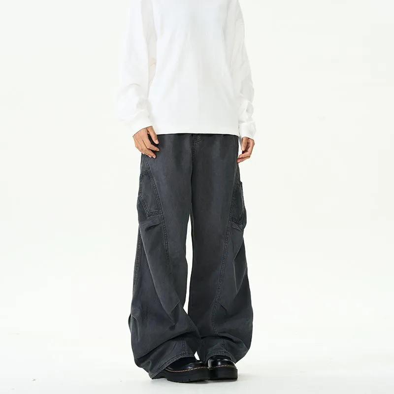 BLANC & ECLARE Wide Leg Scimitar Slimming Draped Floor Length Jeans Unisex-2