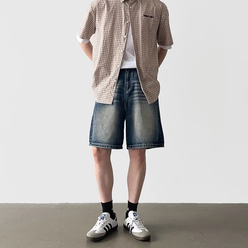 BLANC & ECLARE Mid Rise Straight Fit Slimming Wide Leg Denim Shorts Unisex-3