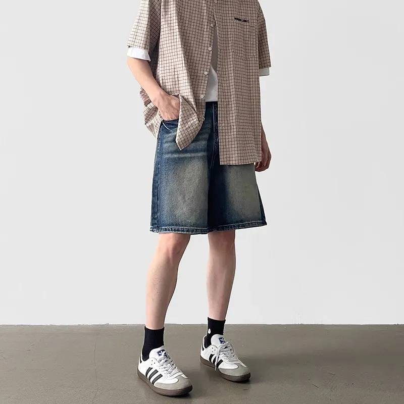 BLANC & ECLARE Mid Rise Straight Fit Slimming Wide Leg Denim Shorts Unisex-2