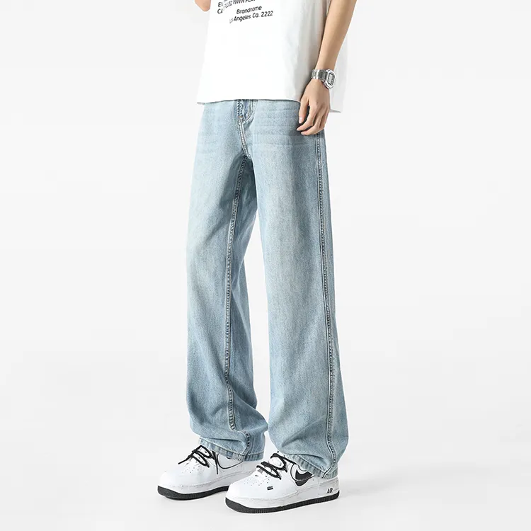 BLANC & ECLARE Premium Design Cat Whisker Pattern Comfortable Jeans Unisex Blue-3
