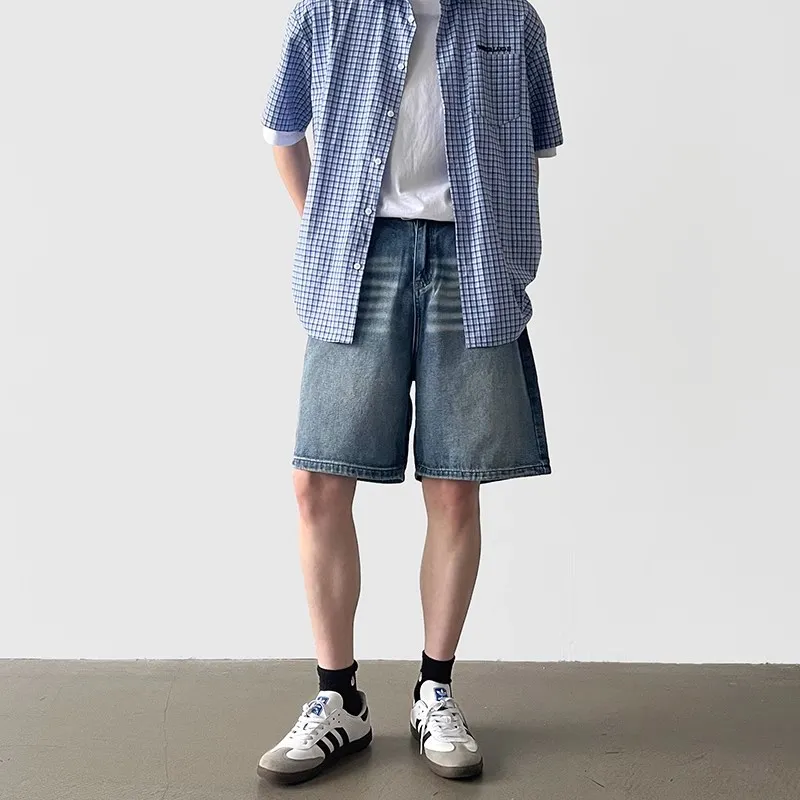 BLANC & ECLARE Mid Rise Straight Fit Slimming Wide Leg Denim Shorts Unisex-8