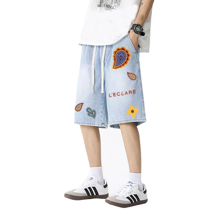 BLANC & ECLARE Comfortable Washed Denim Shorts Unisex-13