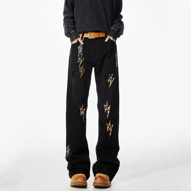 BLANC & ECLARE Mid Rise Casual Comfortable Jeans Unisex Black Leopard Print-2