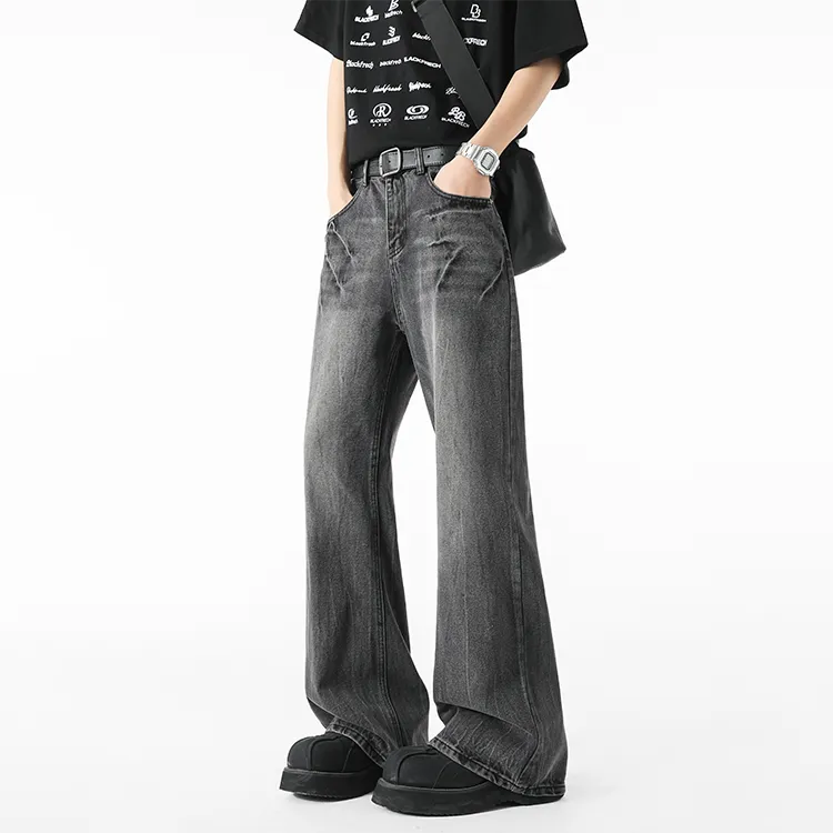 BLANC & ECLARE Casual Streetwear Straight Fit Washable Draped Trendy Mid Rise Cleanfit Jeans Unisex-2