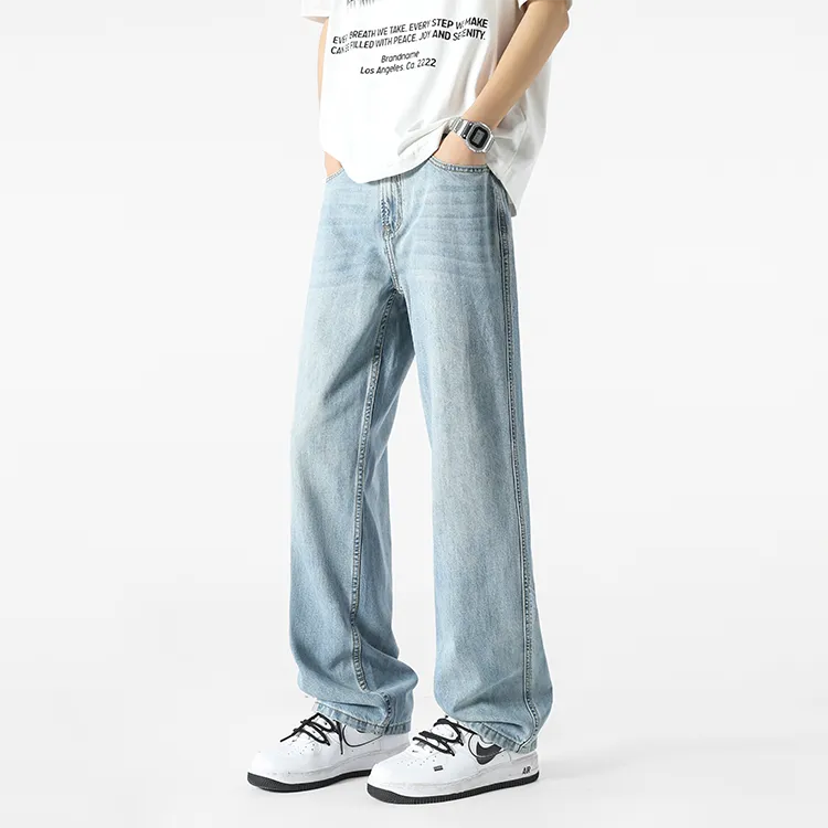 BLANC & ECLARE Premium Design Cat Whisker Pattern Comfortable Jeans Unisex Blue-2